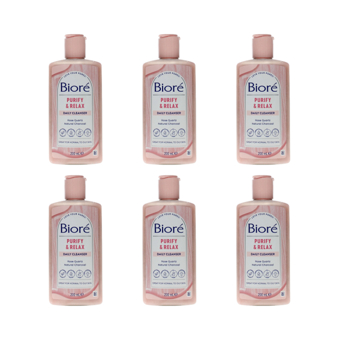 Biore Purify and Relax Daily Cleanser Rose Quartz 200ml - Pack of 6