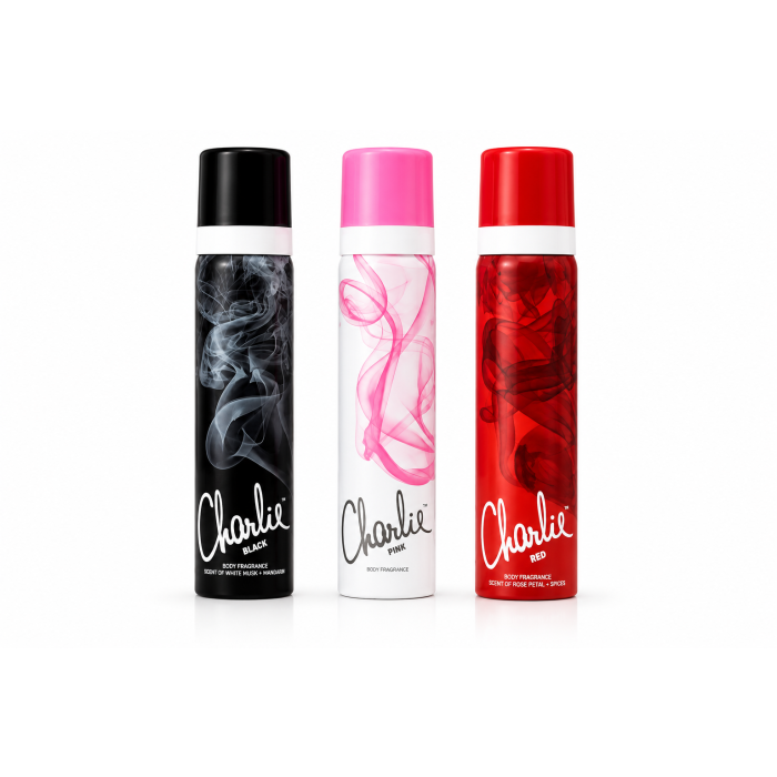 Charlie Body Spray Bundle – Black, Pink & Red (3 x 75ml) Deodorant Body Spray