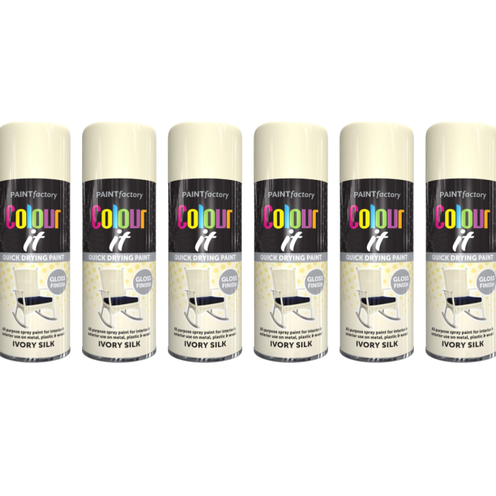 Paint Factory Colour It Quick Drying Paint Ivory Silk Gloss Finish 400ML - Pack of 6