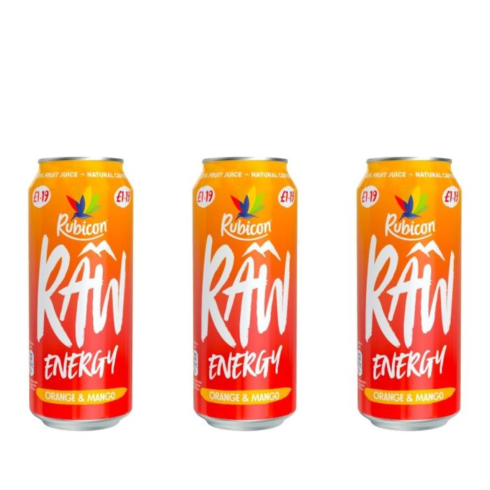 Rubicon Raw Orange & Mango Energy Drink 500ml - Pack of 3