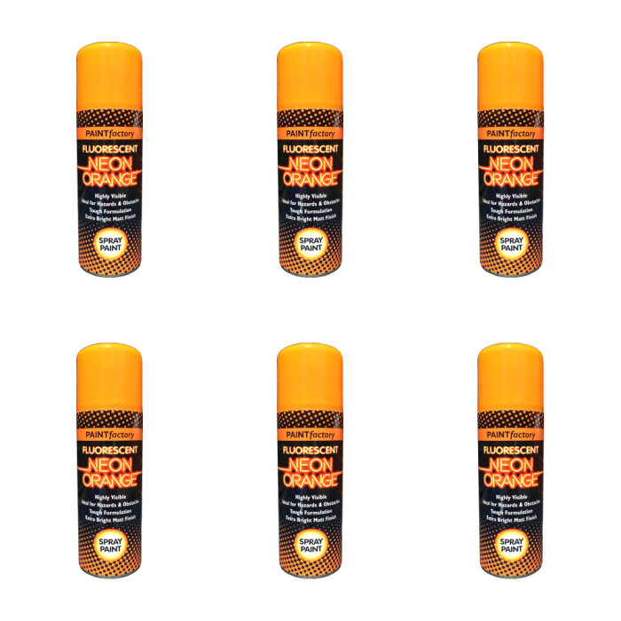 Paint Factory Neon Orange Spray Paint 200ml - Pack of 6