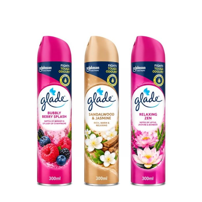 Glade Air Freshener Bundle – Bubbly Berry Splash, Sandalwood Jasmine & Relaxing Zen 300ml Each