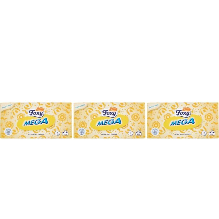 Foxy Mega Ultra Soft Facial Tissues 2 Ply 200 Sheets - Pack of 3