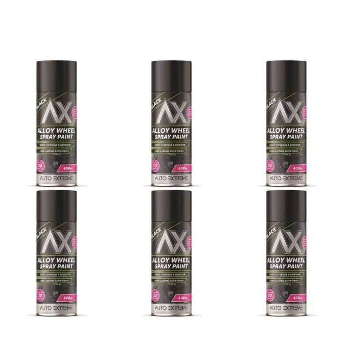 Auto Extreme Black Alloy Wheel Spray Paint Satin 400ml - Pack of 6