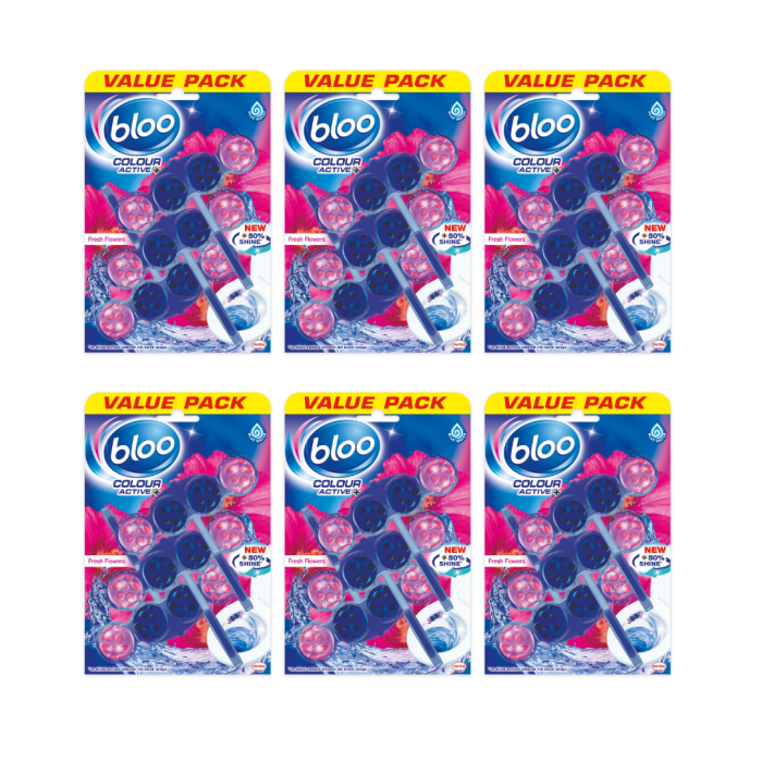 Bloo Colour Active Fresh Flowers Toilet Rim Blocks 3x50g - Pack of 6