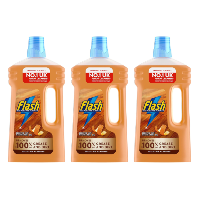 Flash All-Purpose Wood Surface Cleaner with Orange Oil 1L - Pack of 3