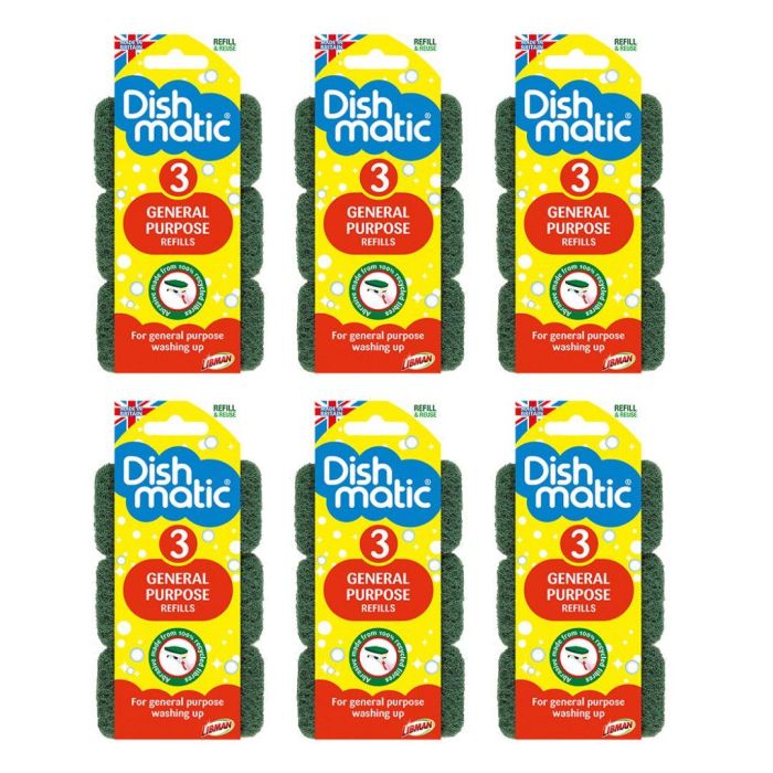 Dishmatic Heavy Duty Refill Sponges Triples for Tough Cleaning 3 Count - Pack Of 6