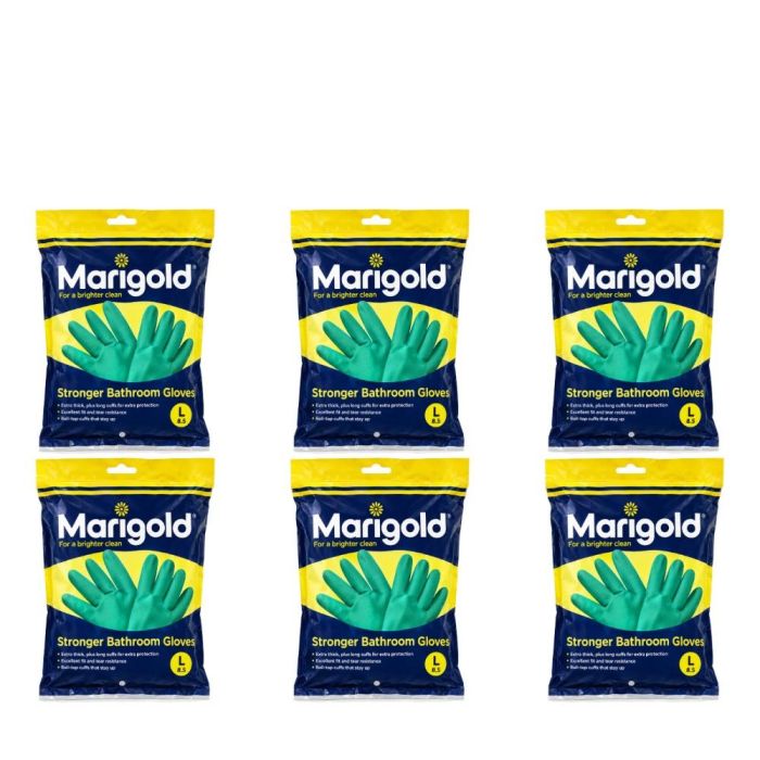 Marigold Stronger Bathroom Cleaning Gloves Large 1 Pair - Pack of 6