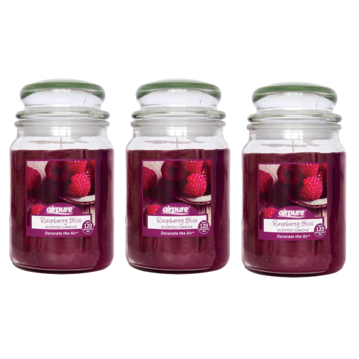 AIRPURE Raspberry Bliss Scented Candle Large Jar 18 oz - Pack of 3