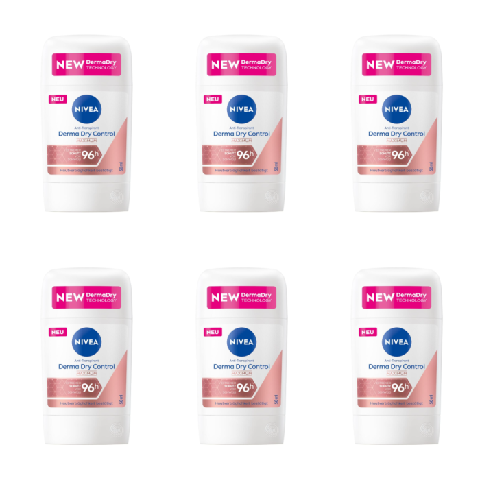 Nivea Derma Dry Control Anti Transpirant Deo Stick 50ml - Pack of 6