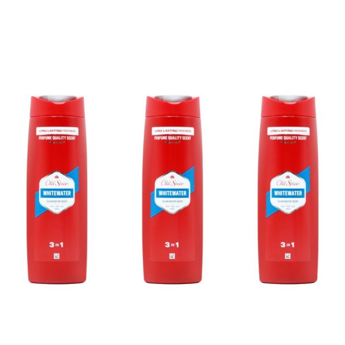 Old Spice Whitewater 3 In 1 Shower Gel Body Hair Face Wash 400ml - Pack of 3