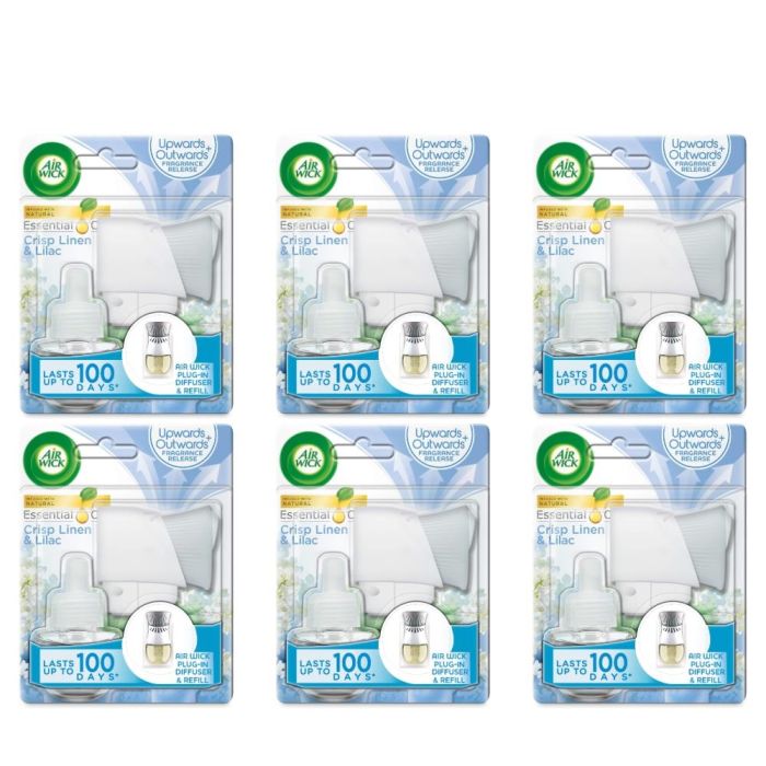 Air Wick Essential Oils Crisp Linen & Lilac Plug In Kit 19ml - Pack of 6