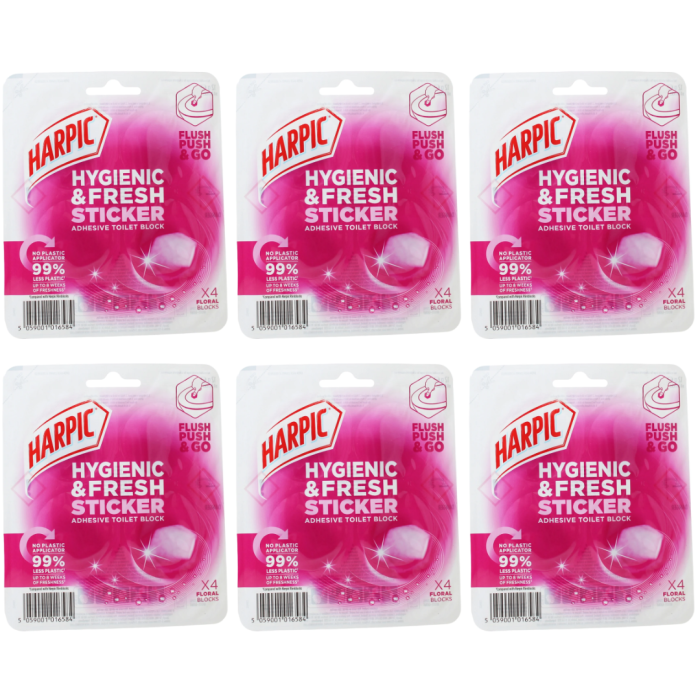 Harpic Hygienic Fresh Sticker Floral 4 Adhesive Toilet Blocks - Pack of 6
