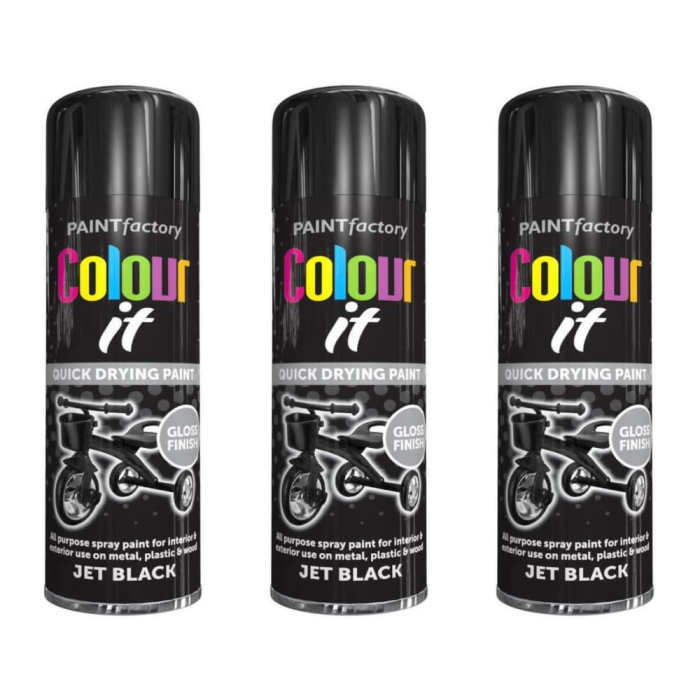Paint Factory Colour It Quick Drying Paint Jet Black Gloss Finish 250ML - Pack of 3