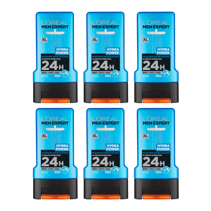 Loreal Men Expert Hydra Power Mountain Water 3 in 1 Shower Gel 300ml - Pack of 6