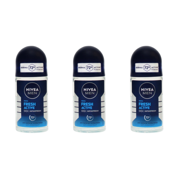 Nivea Men 72h Fresh Active Infinifresh Roll On Deodorant 50ml - Pack of 3