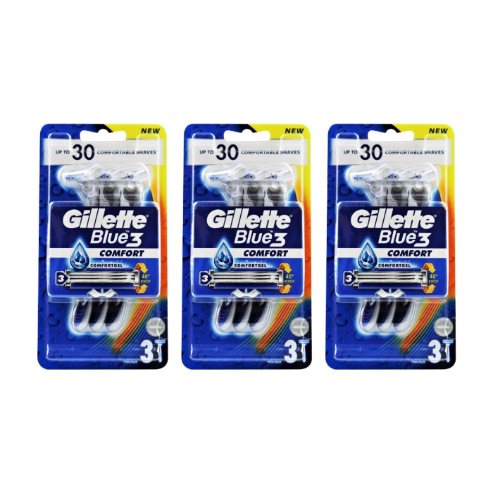 Gillette Blue 3 Comfort Disposable Razors for Men Shave 3 Razors - Pack of 3