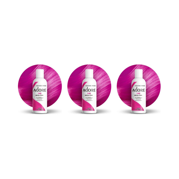 Adore Shining Semi Permanent Hair Colour Neon Pink 118ml - Pack of 3