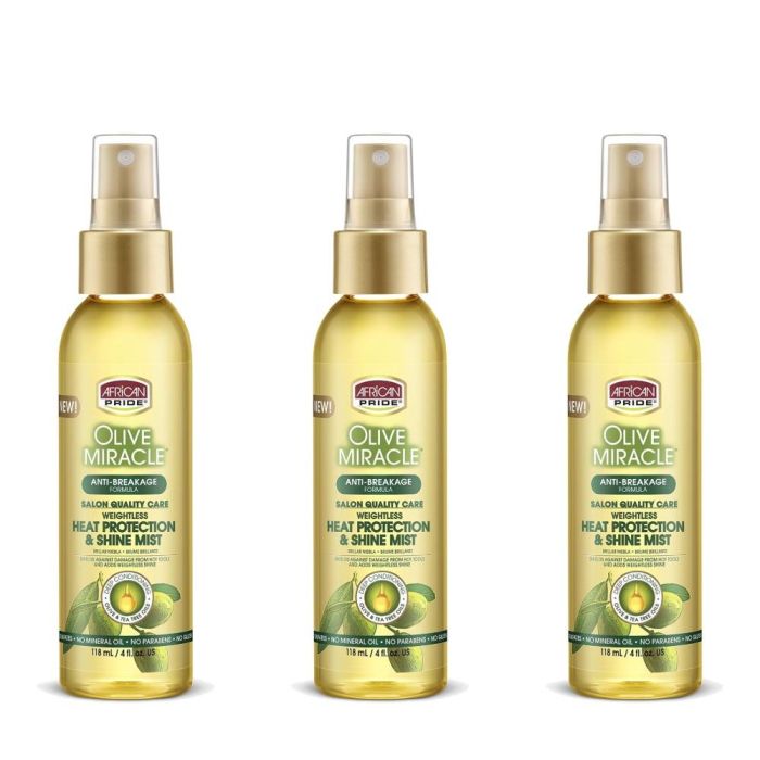 African Pride Olive Miracle Heat Protection & Shine Mist 118ml - Pack of 3