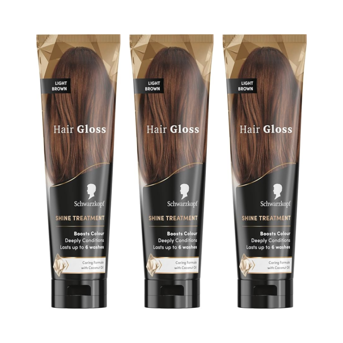 Schwarzkopf Hair Gloss Light Brown Shine Treatment with Coconut Oil 150ml - Pack of 3