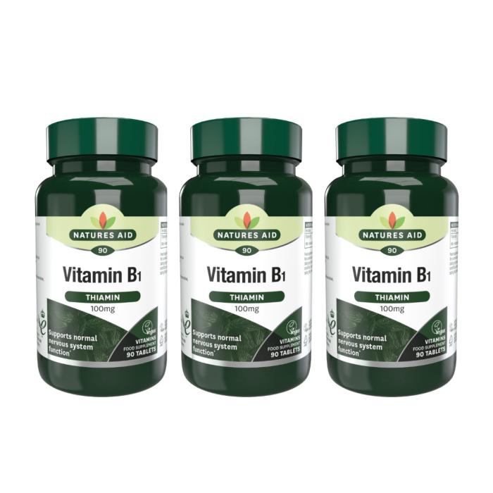 Natures Aid Vitamin B1 Thiamin 100mg Vegan 90 Tablets - Pack of 3
