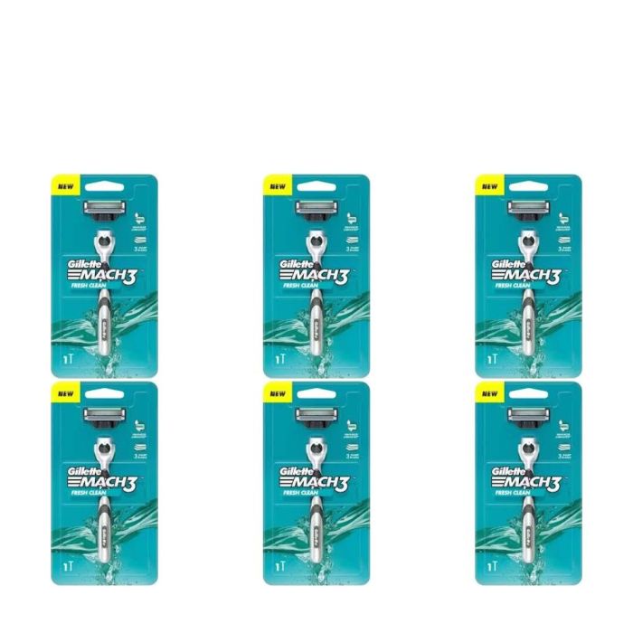 Gillette Mach3 Fresh Clean Men Razor With 3 Blades - Pack of 6