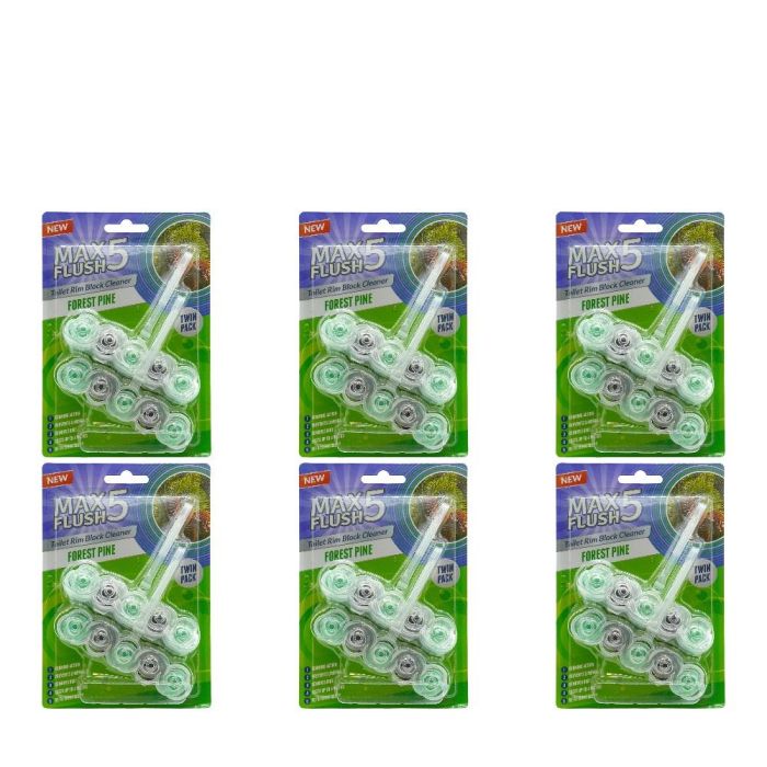 Max Flush 5 Forest Pine Toilet Rim Blocks Twin Pack 2x45g - Pack of 6