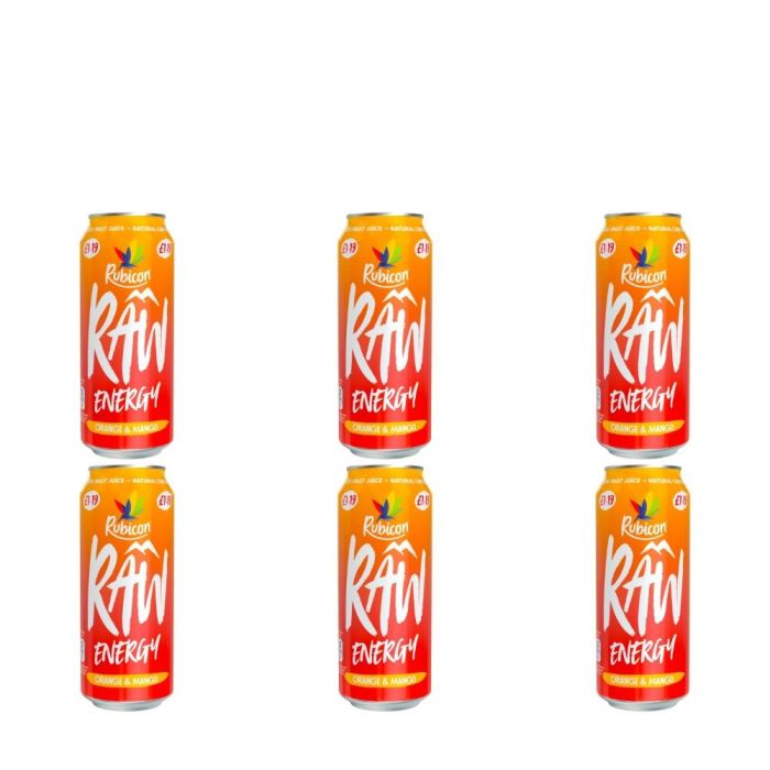 Rubicon Raw Orange & Mango Energy Drink 500ml - Pack of 6