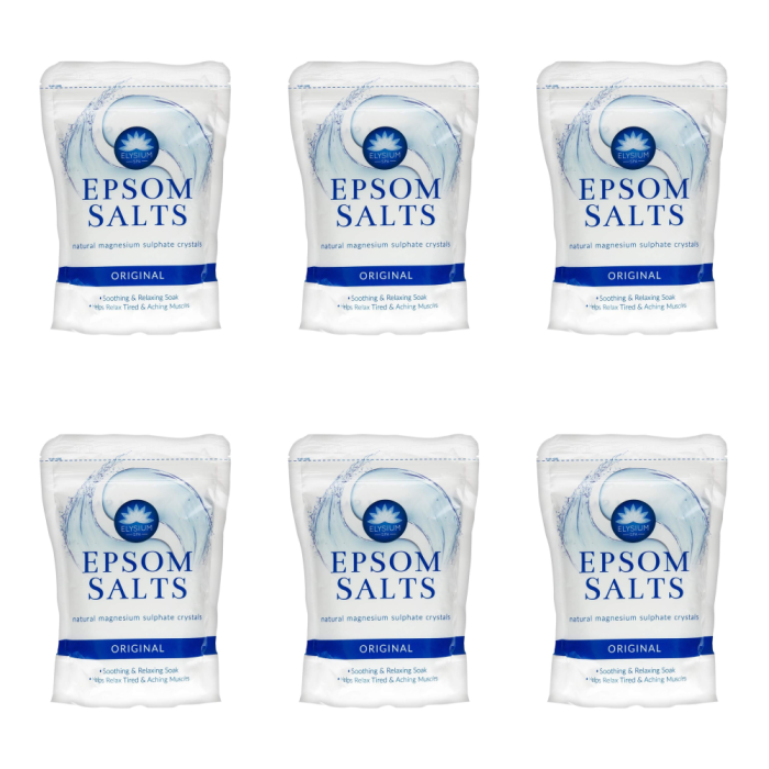 Elysium Spa Epsom Bath Salts Magnesium Sulphate Soak 450g - Pack of 6