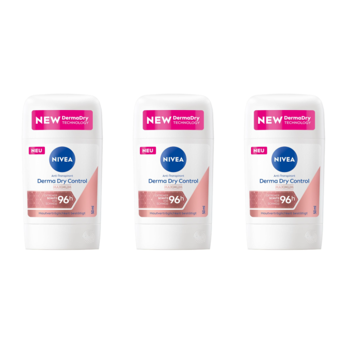 Nivea Derma Dry Control Anti Transpirant Deo Stick 50ml - Pack of 3