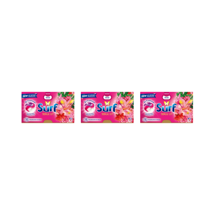 Surf 3 in 1 Laundry Washing Detergent Capsules Tropical Lily 15 Washes - Pack of 3