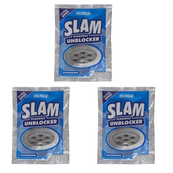 Kilrock Slam Bathroom Plughole Unblocker Sachet 80gm x 3