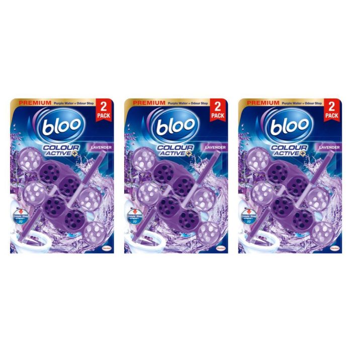 Bloo Colour Active+ Toilet Rim Block Lavender Anti-Limescale 2x50g - Pack of 3