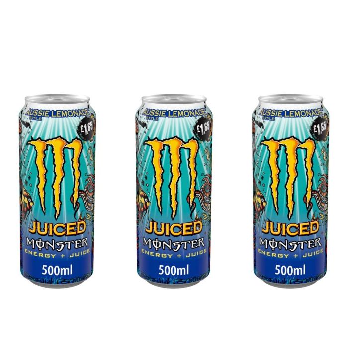 Monster Aussie Lemonade Juiced Energy Drink 500ml - Pack of 3