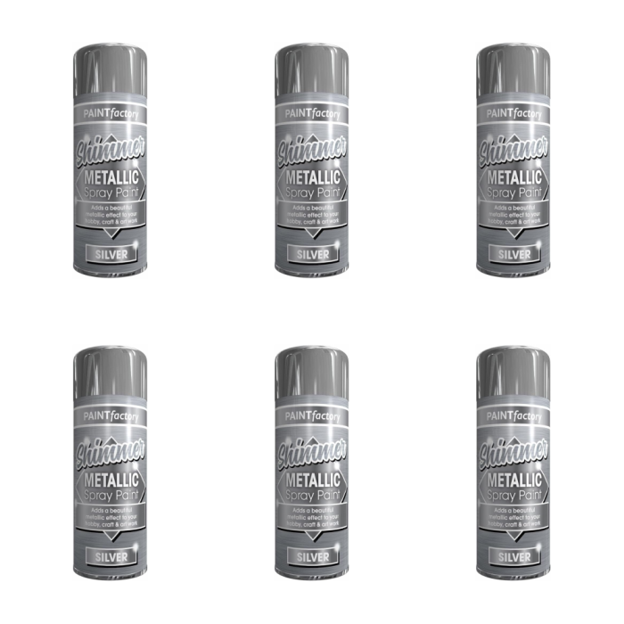Paint Factory Shimmer Metallic Silver Spray Paint 200ML - Pack of 6