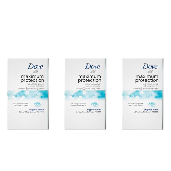 Dove Maximum Protection Original Clean Anti-Perspirant Cream Stick 45ml - Pack of 3