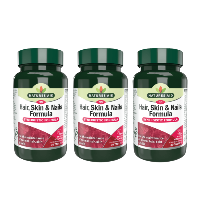 Natures Aid Hair, Skin & Nails Formula Synergistic 30 Tablets - Pack of 3