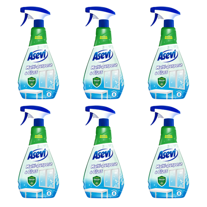 Asevi Multi-Purpose Glass & Window Cleaner Spray 750ml - Pack of 6