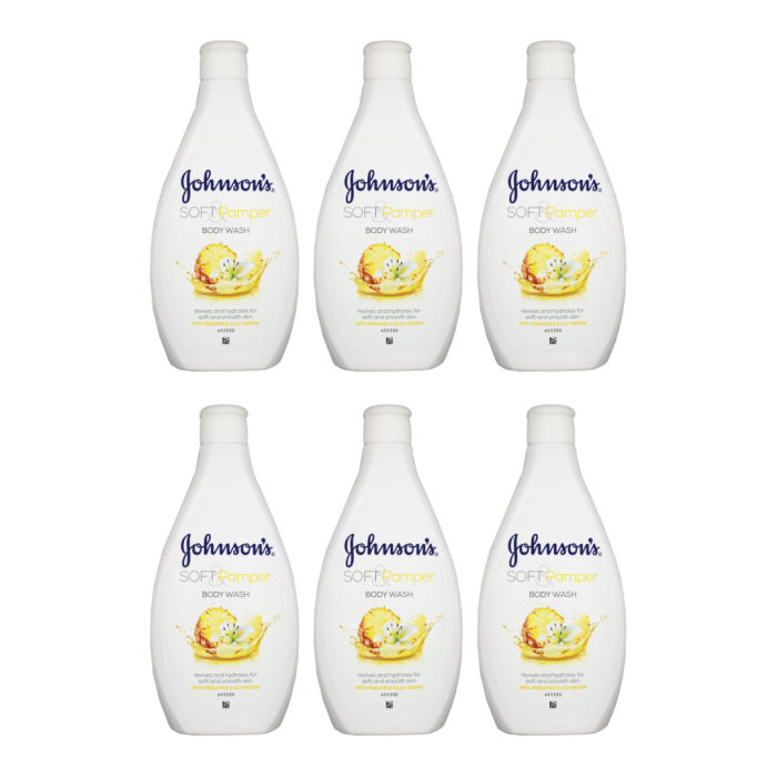 JOHNSON'S Soft & Pamper Body Wash Pineapple Lily Scent 400ml - Pack of 6