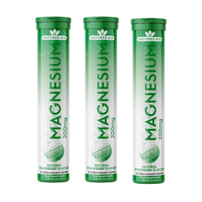 Natures Aid Magnesium Effervescent Strawberry Flavour 20 Tablets - Pack of 3