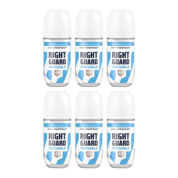 Right Guard Invisible Women Anti Perspirant Deodorant Roll On 50ml - Pack of 6