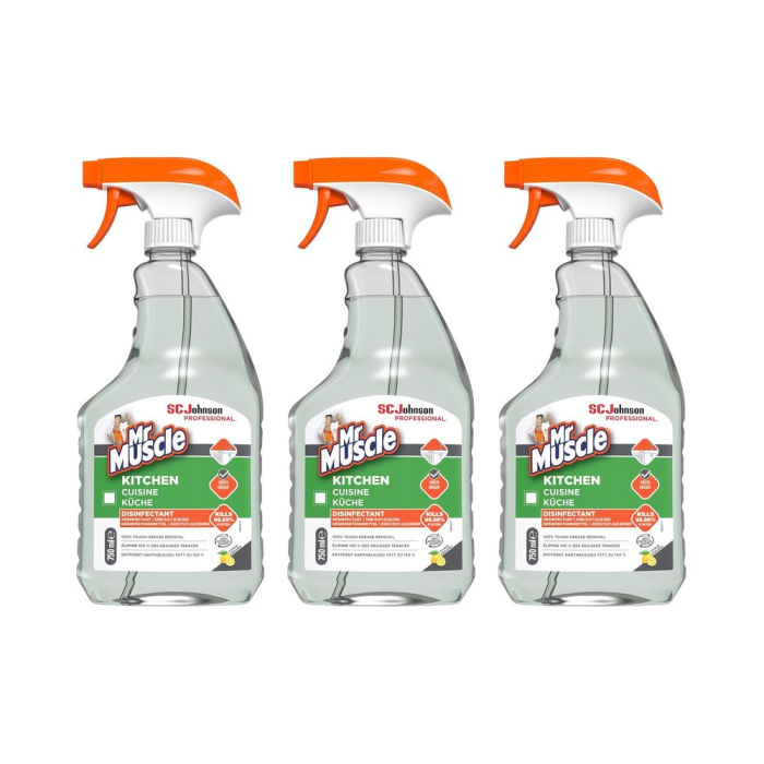 Mr Muscle Kitchen Cleaner Anti-Bacterial Lemon Spray 750ml - Pack of 3