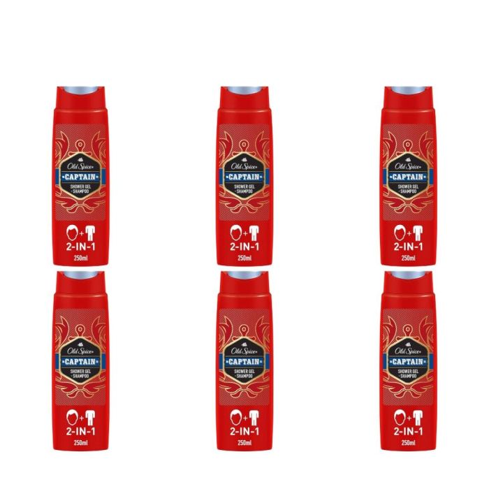 Old Spice Captain 2-in-1 Shower Gel 250ml - Pack of 6