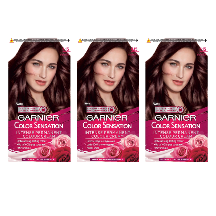 Garnier Color Sensation 4.15 Icy Chestnut Permanent Color Cream - Pack of 3