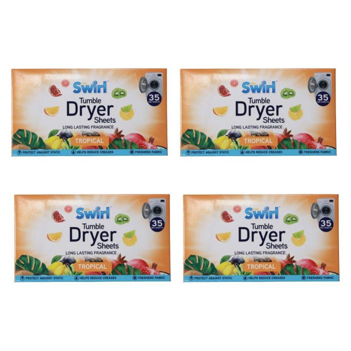 Swirl Tumble Dryer Sheets Tropical 35 PK - Pack of 4