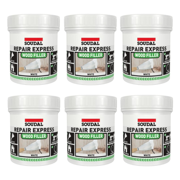 Soudal Repair Express Wood Filler White Fast Drying 1 PART 400G - Pack of 6