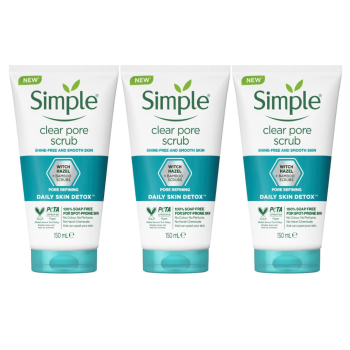 Simple Daily Skincare Detox Clear Pore Scrub 150ml - Pack of 3