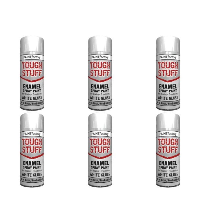 Paint Factory Enamel White Gloss Spray Paint 400ml - Pack of 6