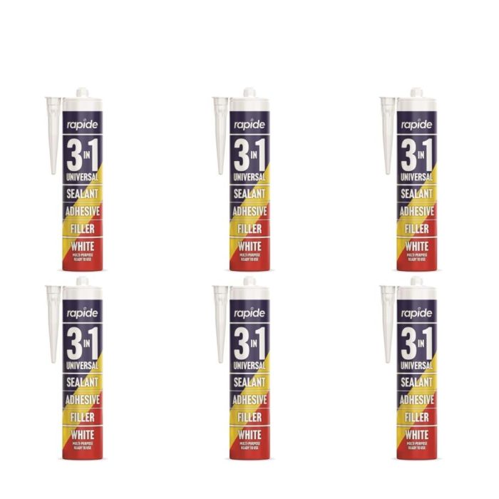 Rapide 3-in-1 Universal White Sealant Adhesive Filler 260ml - Pack of 6