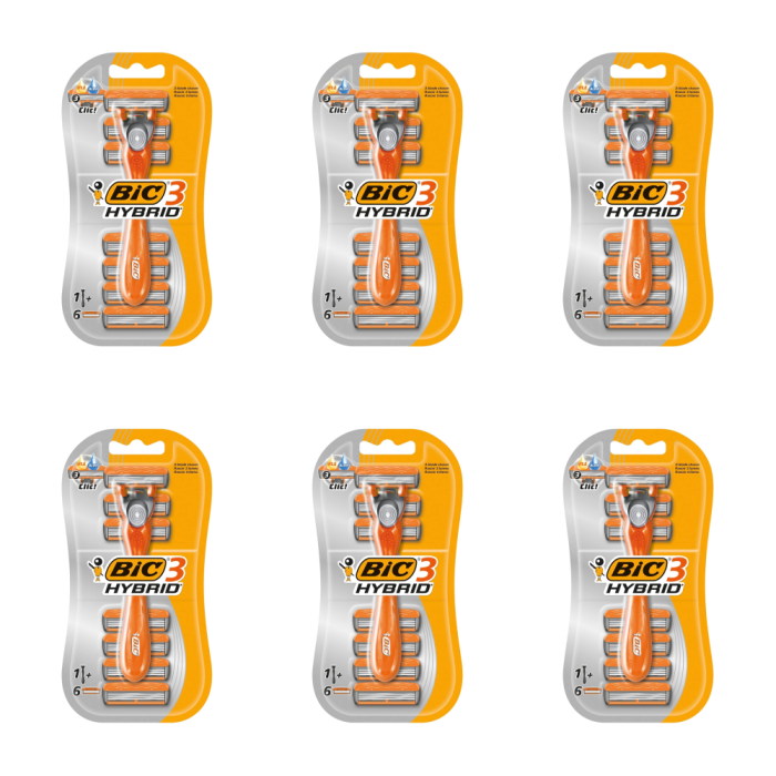 BIC 3 Hybrid Men’s Razor with 6 Replacement Cartridges 3 Blade Shaver - Pack of 6
